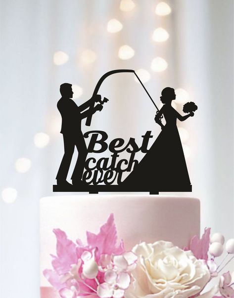 Bride Topper, Fishing Wedding Cake Toppers, Bride Wedding Cake, Fishing Cake Topper, Fishing Cake, Cake Elegant, Wedding Fits, Funny Cake Toppers, Funny Wedding Cake Toppers