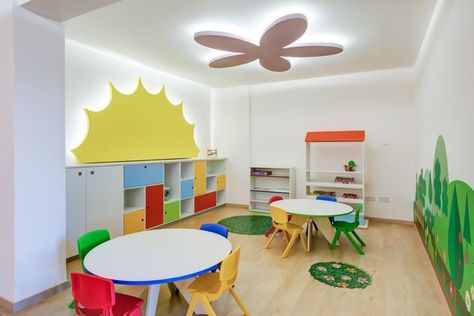 Daycare Interior Design, Daycare Design Ideas, Garden Classroom, Classroom Kindergarten, Kindergarten Interior, Preschool Designs, Classroom Interior, Creative Kids Rooms, Daycare Decor