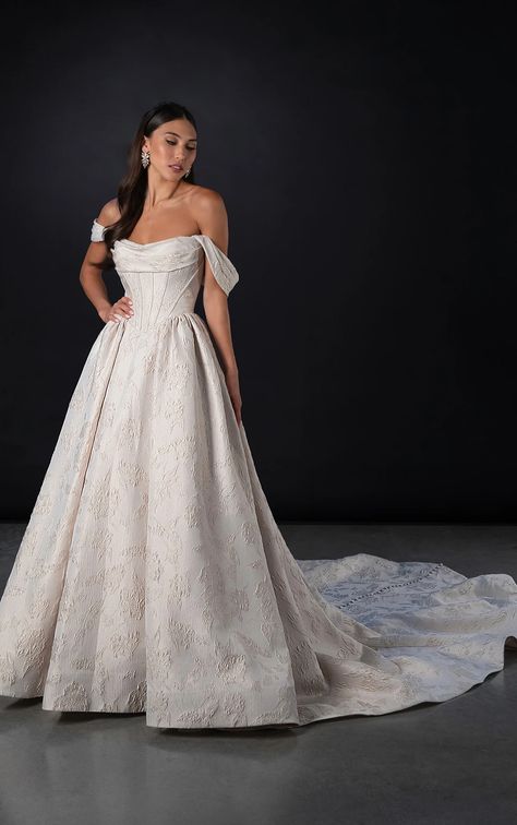 Modern Silk Off-Shoulder Ballgown Wedding Dress | Style 1823 Drop Waist Wedding Dress Plus Size, Corset Basque Waist Wedding Dress, Hourglass Figure Wedding Dress, Wedding Dress Basque Waist, Plus Size Ballgown Wedding, Silk Ballgown Wedding Dress, Plus Size Ballgown, Basque Waist Wedding Dress, Waist Wedding Dress