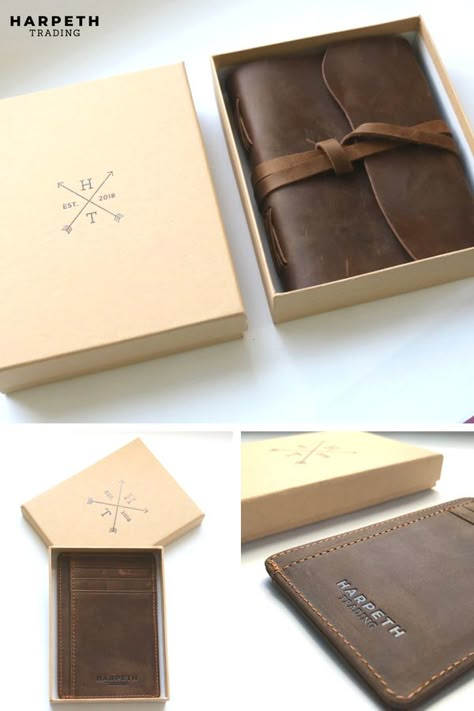 Leather Goods Packaging, Leather Packaging Design, Leather Wallet Packaging, Wallet Packaging, Journal Amazon, Amazon Private Label, Leather Packaging, Leather Branding, Bookmark Ribbon