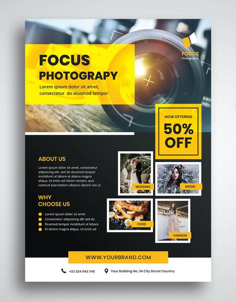 Photography Studio Flyer Template PSD Photo Studio Poster Design, Photography Posters Advertising, Photography Poster Design Creative, Photography Fliers, Photoshoot Flyer, Photography Workshop Poster, Photography Advertising Ideas, Photography Flyer Design, Photography Banner