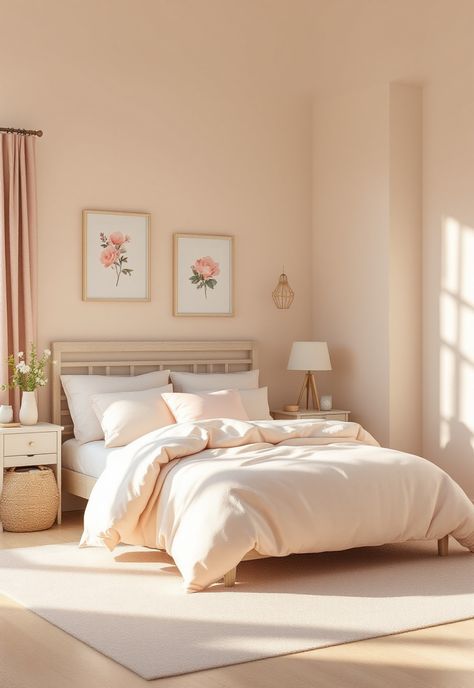 Beige Bedroom Ideas Peach And Cream Bedroom, Girls Beige Bedroom, Beige Pink Room, Pink And Beige Bedroom, Beige Bedroom Ideas, Beige Bedroom Decor, Beige Nursery, Cream Bedrooms, Monochrome Bedroom