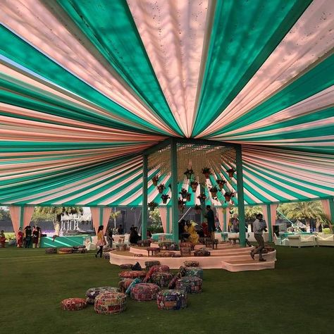 Photo of A pink and green tent decor at a day wedding Wedding Tent Decor, Mandap Decoration, Indian Wedding Decorations Receptions, Wedding Tent Decorations, Tent Decor, Reception Games, Wedding Reception Games, Wedding Stage Decor, Wedding Decor Photos