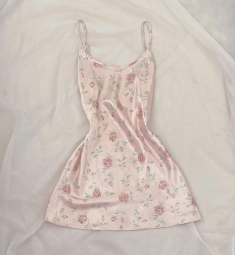 Cute Nightdress, Nightgowns Aesthetic, Pink Silk Pjs, Cute Nightgowns, Short Slip Dress, Dress Coquette, Silk Pjs, Lingerie Cute, 90s Clothing