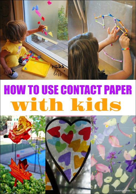 One of our favorite supplies to use in kids crafts and activities is contact paper. You can do so many fun activities with contact paper, such as Contact Paper Crafts with Q-tips, and the best part is you can buy it at the dollar store. I always have some on hand and when there's a rainy day or a sick day, I bring it out and add some other items I already have. If you don't have any, go grab some and if you already have it, here are 2o Ways to Use Contact Paper with Kids. Ways to Use Contact Pap Clear Contact Paper Crafts, Games For Kids Indoor, Contact Paper Crafts, Paper Activities, Spring Art Projects, Kids Wedding Activities, Preschool Projects, Fun Games For Kids, Toddler Art