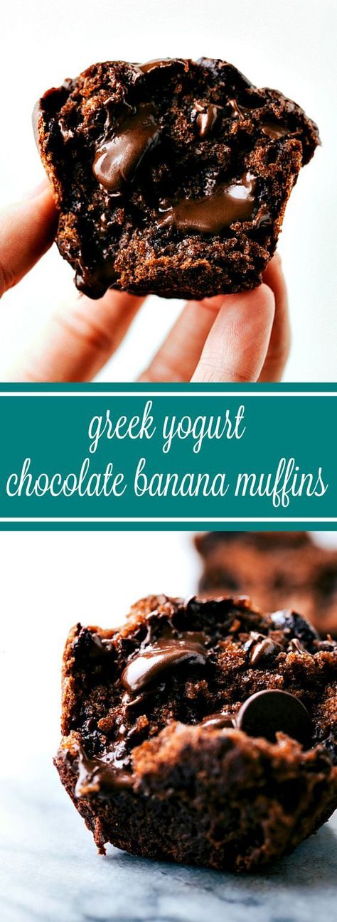 Delicious Bakery Style Greek Yogurt Chocolate Banana Muffins Chocolate Banana Muffins Healthy, Greek Yogurt Chocolate, Chicken Fritters, Yogurt Chocolate, Weight Watcher Desserts, Healthy Banana Muffins, Fritters Recipe, Chocolate Banana Muffins, Crumpets