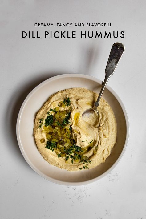 Our creamy Dill Pickle Hummus is a tangy twist on the classic hummus. With fermented dill pickles, pickle juice, and the usual chickpeas, lemon, garlic clove, and tahini, this easy hummus recipe is made in a Vitamix and comes together in minutes. Blender Hummus, Yellow Cornbread, Classic Hummus, Easy Hummus Recipe, Hummus Recipe Homemade, Roasted Garlic Hummus, Garlic Hummus, Easy Hummus, Measuring Ingredients