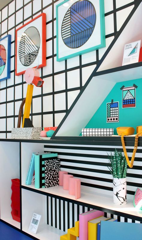 Camille Walala at Aria – The Memphis trend. 1980s Memphis Design, Casa Retro, Memphis Milano, Interior Vintage, Stunning Interior Design, New Retro Wave, Tv Set, London Design Festival, Memphis Design