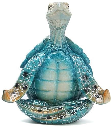 VVGIFTS Sea Turtle Meditation Yoga Decor, Sea Turtle Meditating Coastal Beach Decorations, Zen Yoga Resin Sea Turtle Statue for Home Office Decorations (Put The Palms Separate) Turtle Statue, Turtle Sculpture, Turtle Decor, Yoga Decor, Turtle Figurines, Bleu Azur, Zen Yoga, Sitting Position, Coastal Beaches