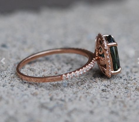 Blue Green Sapphire Engagement Ring, Green Engagement Rings, Peacock Sapphire, Green Sapphire Engagement, Green Sapphire Engagement Ring, Cushion Halo, Blue Green Sapphires, 14k Rose Gold Ring, Sapphire Engagement Ring