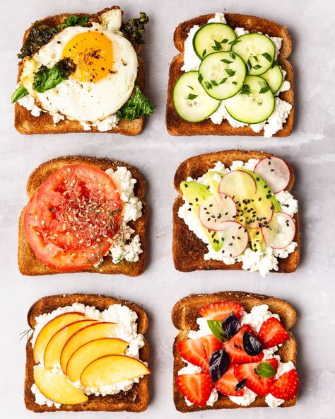 Toast Breakfast Ideas, Cottage Cheese Toast, Toast Ideas, Healthy Breakfast Ideas, Cottage Cheese Recipes, Cheese Toast, Breakfast Toast, Makanan Diet, Breakfast Bake