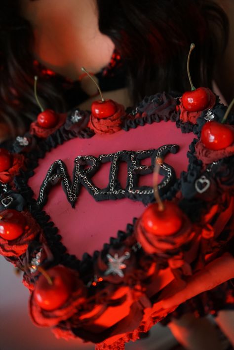 Gothic Grunge DIY fake birthday cake decoration Aries themed for Aries birthday photoshoot idea Birthday Photoshoot Ideas Aries, Aries Themed Birthday Party, Aries Birthday Photoshoot, Aries Photoshoot Ideas, Aries Birthday Cake, Aries Party, Aries Cake, Birthday Core, Dreamy Birthday