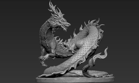 ArtStation - Asian Dragon Sculpt, Grigory Rudenko Asian Dragon, Dragon Sculpture, Dragon Statue, Pirate Woman, Chinese Dragon, Zbrush, Sea Creatures, Traditional Art, Animal Drawings