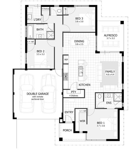 One story 3 Bedrooms and 2 Baths ground floor plan Simple Ranch House Plans, 3 Bedroom Home Floor Plans, 3 Bedroom House Plans, Simply Draw, House Floorplan, Bedroom Plan, 3 Bedroom Floor Plan, Modular Home Floor Plans, Three Bedroom House Plan