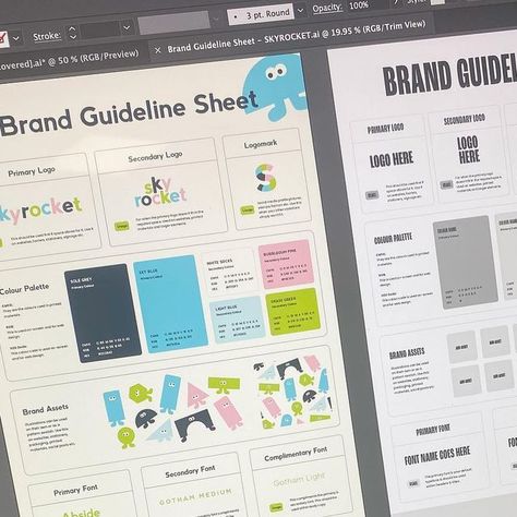 Abi Connick on Instagram: "The reason I supply all my clients with this guideline sheet👇🏼 It was actually a happy accident and happened when I created my own visual identity - I had put together a 30+ page document for my own brand to ensure I followed rules for my identity while creating my website and social media posts… The thing is, it was sometimes really annoying having to go through the huge document to access colour codes and assets. That's when I realised it must be the same for clients too. This was a big issue🥲 So I decided to try and solve the problem and I came up with the idea of offering a single sheet where clients could access the crucial parts of the visual identity in one snapshot⚡️ I created this template and tested it with my visual identity, and I now I honestly One Page Brand Guide, Branding Sheet Template, Social Media Visual Identity, One Page Brand Guidelines, Brand Sheet Design, Brand Guide Template, Social Media Guidelines, Visual Identity Presentation, Branding Social Media Posts