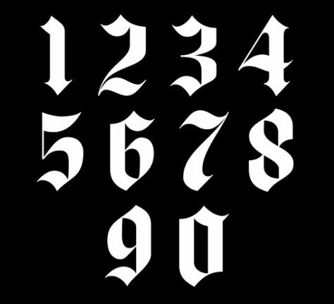 1984 Tattoo Number Fonts, 49 Tattoo Number, Blackletter Numbers, 17 Tattoo Number Font, 1990 Tattoo Number, Number Fonts For Tattoos, Number Font Styles, 1984 Tattoo, Calligraphy Tattoo Fonts