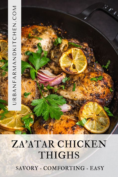 Recipes With Zaatar Spice, Zaatar Recipe Dinners, Chicken Thighs Crockpot Recipes, Chicken Thighs Crockpot, Za'atar Recipe, Zatar Recipes, Sumac Chicken, Zaatar Chicken, Chicken Thighs In Oven