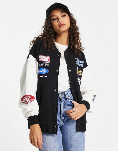 Coats & Jackets by Pull&Bear Throw on, go out Placement prints Baseball collar Press-stud placket Side pockets Oversized fit Cross Jacket, Pull And Bear Jacket, Motocross Jacket, Racer Jacket, Leopard Print Baby, Moto Cross, Pull And Bear, Pull & Bear, Style Streetwear