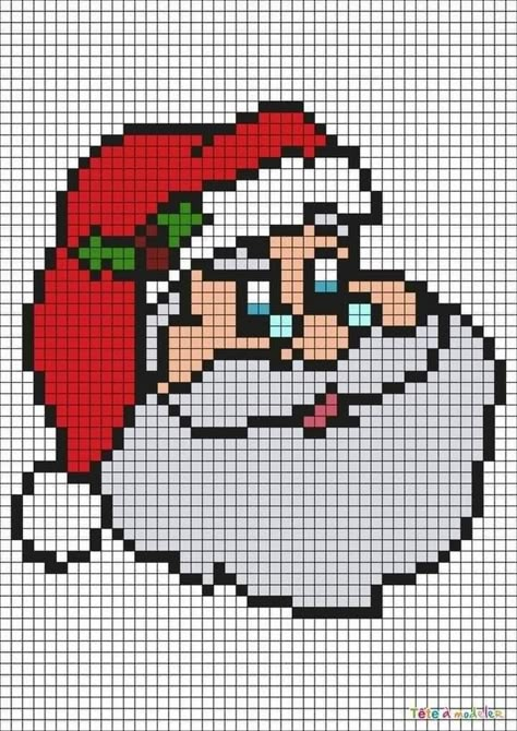 Santa Pixel Art, Pixel Art Stitch, Pixel Art Noel, Christmas Pixel Art, Cross Stitch Patterns Free Printable, Modele Pixel Art, Cross Stitch Border Pattern, Graph Paper Drawings, Graph Crochet