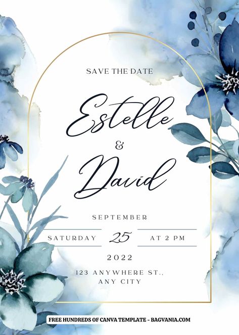 Blank Wedding Invitation Templates, Blank Wedding Invitations, Free Wedding Invitation Templates, Elegant Wedding Invitation Card, Canva Wedding, Invitation Design Template, Blue Invitation, Wedding Invitation Card Design, Digital Wedding Invitations