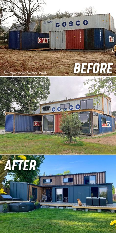 We continue to discover for you. Our luxury container house on today’s tour is from France. #containerhouse #beforeafter #casacontainer #containermaison Construction Images, Shipping Container Home Designs, Storage Container Homes, Container Cabin, Shipping Container House Plans, Container Buildings, Building A Container Home, Container House Plans, Casa Container