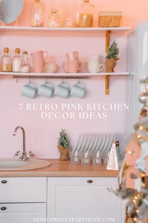 Pink kitchen decor Brown Kitchen Aesthetic, Brown Kitchen Decor, Retro Pink Kitchens, Retro Toaster, Pink Kitchen Decor, Western Bedding, Kitchen Decor Inspiration, Brown Kitchen, Retro Wall Clock