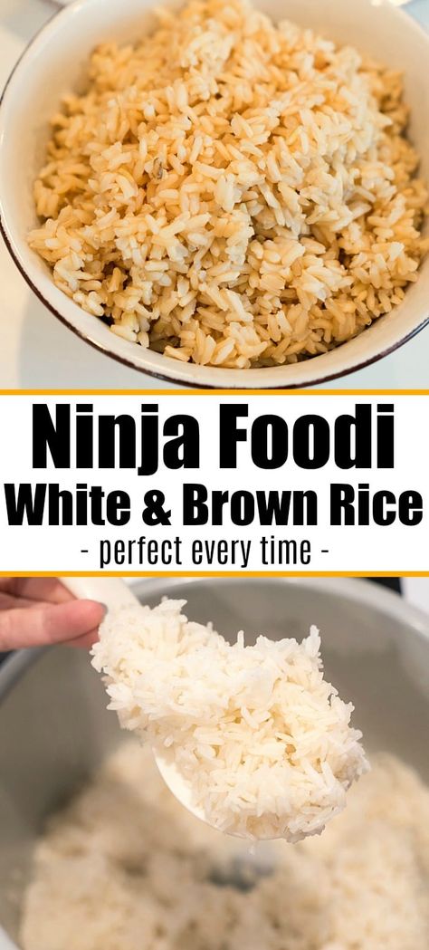 Ninja Foodi rice both brown and white is easy to make! Here are tips on how to make the best pressure cooker rice so it's done fluffy every single time. #ninjafoodirecipes #ninjafoodirice #brownrice #whiterice #sidedish #pressurecooker #thetypicalmom Ninja Foodi Rice, Ninja Cooking System, Ninja Cooking System Recipes, Pressure Cooker Rice, Best Pressure Cooker, Healty Dinner, Rice Recipes For Dinner, Ninja Recipes, Instant Pot Dinner Recipes