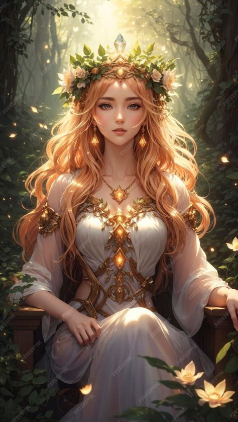 Premium AI Image | Goddess of Light and Nature UltraDetailed Druid Majesty Fantasy Queen, Drawing Female, Nature Goddess, Elves Fantasy, Female Elf, Elf Art, Fantasy Princess, Japon Illustration, Fairy Girl