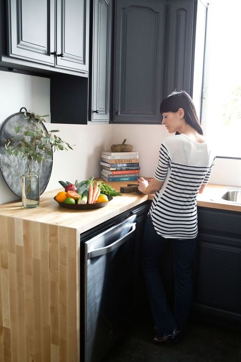 athena-calderone-kitchen-10 Ikea Wood Countertops, 1950s Kitchen Remodel, Brooklyn Kitchen, Kitchen Facelift, Wood Countertops Kitchen, Before After Kitchen, Rental Kitchen, Butcher Blocks, White Kitchen Remodeling