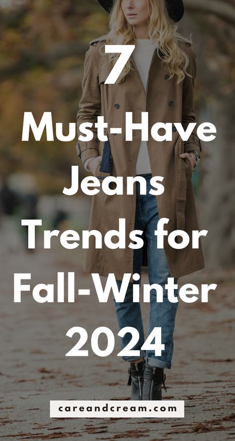 Keep up with the latest denim fashion this fall-winter 2024! Our blog post outlines the top 7 jeans trends for women, including wide-leg jeans, straight jeans, and leopard jeans. Get fresh ideas for your jean fall outfits and jean winter outfits. Be on trend with current and new denim styles! Fall Women Outfits 2024, Fashion Over 40 Fall 2024, 2024 Winter Outfit Trends, Trendy Jeans 2024 Women, Trend Fall Winter 2024 Outfits, White Jeans Outfit Fall 2024, What To Wear With Boyfriend Jeans Casual, Trendy Fall Outfits For Women 2024, Jean Styles 2024 Women