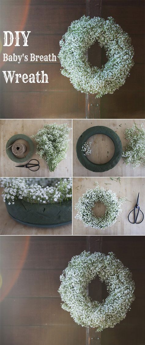 diy baby's breath wedding wreath for decoration ideas Hiasan Perkahwinan, Baby's Breath Wedding, Gubahan Bunga, Wedding Wreath, Babies Breath, Diy Event, Baby S Breath, Diy And Crafts Sewing, Wedding Wreaths