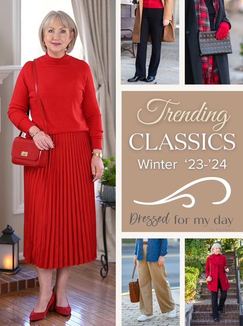 Trending Classics winter 2023 2024 Shrunken Sweater, Dressed For My Day, Full Skirts, Perfect Pant, Style Inspiration Winter, Black Crewneck, Classic Wardrobe, Slip Skirt, Fair Isle Sweater