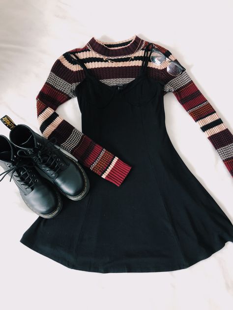 Layered outfit idea, striped turtle neck, black dress Black Dress Shirt Underneath, Turtleneck Outfit Layering Dress, Dresses With Turtle Neck Underneath, Top Under Dress Outfits, Layering Black Dress, Turtle Neck And Dress, Turtle Neck Under Shirt Outfit, Turtle Neck Black Dress, Dress With Turtleneck Underneath