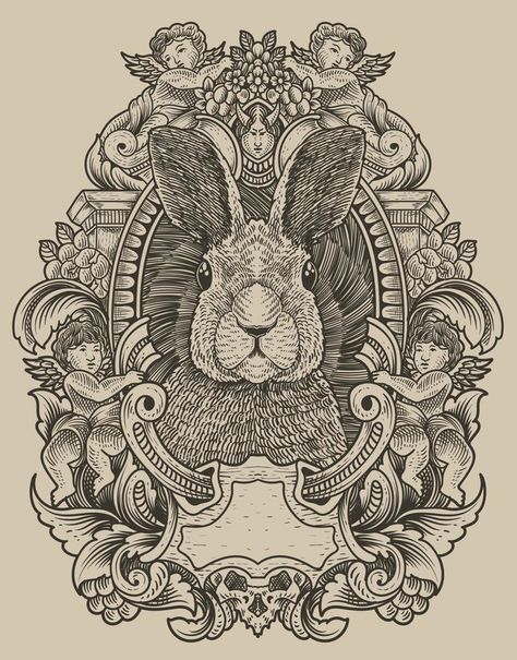 Eiffel Tower Illustration, Circus Background, Bunny Rabbit Art, Ornament Illustration, Rabbit Artwork, Engraving Tattoo, Paris Patterns, Rabbit Vector, Rabbit Illustration