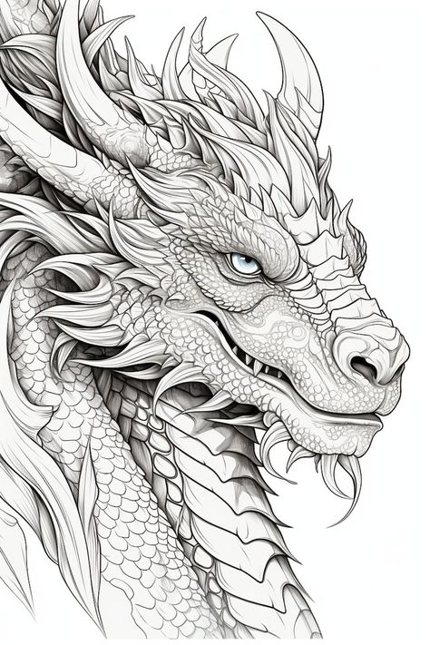 Dragon 15 Coloring Pages 5 - Etsy Australia Dragon Drawing Ideas, Dragon Template, Cool Dragon Drawings, Drawing Of A Dragon, Dragons Drawing, Colouring Pages For Adults, Dragon Tattoo Drawing, Cute Dragon Drawing, Dragon Coloring