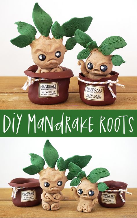 DIY Harry Potter Mandrake Roots #harrypotter #harrypottercrafts #mandrakeroots #mandrake #polymerclay #sculpey #mandrakes #claycrafts #clayprojects Harry Potter Art Projects For Kids, Mandrakes Harry Potter, Clay Crafts Harry Potter, How To Make Harry Potter Stuff, Harry Potter Arts And Crafts, Harry Potter Ideas Diy, Clay Mandrake, Harry Potter Garden, Harry Potter Craft Ideas