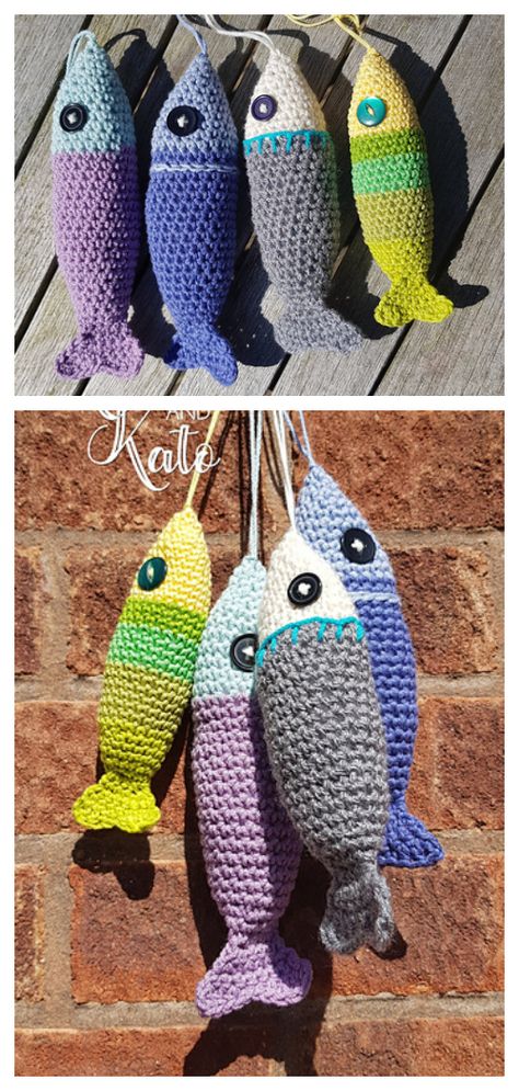 Stash Yarn Crochet Fish Amigurumi Free Patterns - DIY Magazine Keychain Design Ideas, Crocheted Fish, Crochet Fish Patterns, Fish Keychain, Crochet Cat Toys, Crochet Fish, Crochet Stitches Diagram, Crochet Amigurumi Free, Fish Patterns