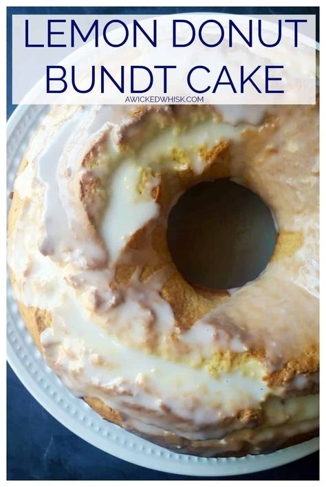 Lemon Donut Bundt Cake is the perfect combination of donut and cake! This easy recipe is basically a mega-sized lemon donut made in a bundt pan then slathered in a tangy lemon glaze. Perfect to serve up as breakfast or an easy lemon dessert! #lemonbundtcake #lemonbundtcakewithglaze #donutbundtcake #lemonbundtcakefromscratch #moistlemonbundtcake #moistlemonbundtcakewithsourcream #easterbundtcake #donutbundtcakesourcream Donut Bundt Cake, Lemon Desserts Easy, Bundt Pan Recipes, Lemon Bundt Cake Recipe, Light Dessert, Lemon Bundt Cake, Drink Inspiration, Baking Cakes, Lemon Glaze