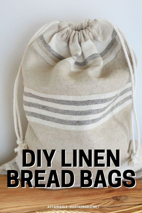 Wondering how to keep bread fresh? Here's how to make a DIY linen bread bag to keep bread fresh longer. You can make a bag from thrifted linen in 15 minutes! You'll never wonder how to keep bread fresh again. #sewingproject # Store Homemade Bread, Beginning Sewing, Linen Bread Bag, Make A Bag, Damask Linen, Bread Bag, Cute Sewing Projects, Bread Bags, Bag Pattern Free