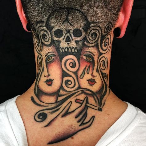 Traditional Tattoo Neck, Traditional Back Tattoo, Tattoo American Traditional, Ma Tattoo, Tattoo Catalog, Traditional Style Tattoo, Throat Tattoo, Hand And Finger Tattoos, Instagram Thoughts