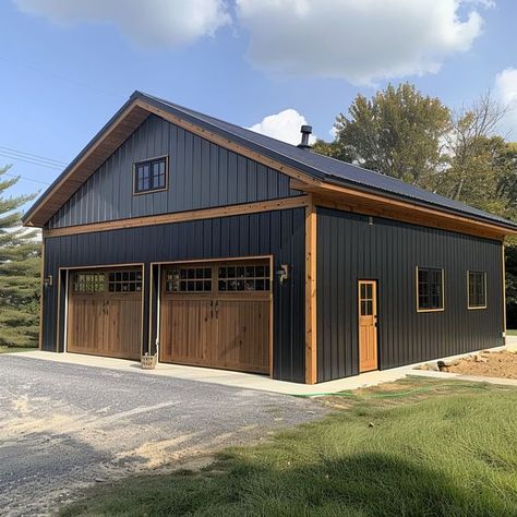 Buckeye Plans Post Frame Garage, Home Shop Ideas, Pole Barn With Apartment, 30x40 Pole Barn Garage, Shop Loft Ideas, Pole Garage, Diy Garage Plans, Pole Building Garage, Cabin Siding