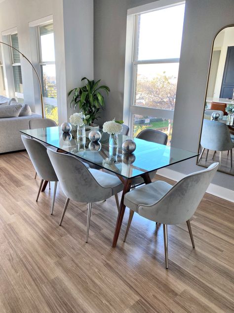 Dinning room decor idea. Love this west elm dinning table and chairs! #decor #home #dinningchairs #kitchentable Follow my shop @Diaryofadirtyblonde_home on the @shop.LTK app to shop this post and get my exclusive app-only content! #liketkit #LTKstyletip #LTKhome @shop.ltk https://liketk.it/3xQEJ Jensen Dining Table, Dinning Table And Chairs, Glass Dining Table Decor, West Elm Dining Room, Glass Dinning Table, Cement Crafts, Glass Dining Table, Dining Table Decor, Decor Idea