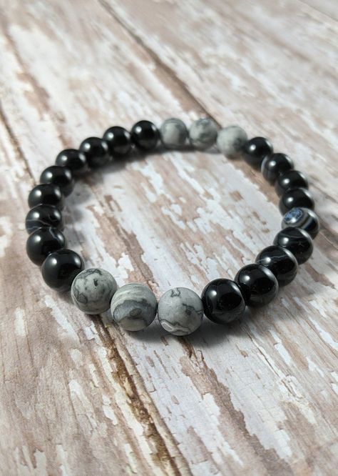 Raw Amethyst Ring, Jasper Bead Bracelet, Gray Bracelet, Lucite Jewelry, Jasper Bracelet, Adult Crafts, Unisex Bracelets, Mens Beaded Bracelets, Minimalist Bracelet