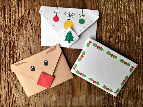 Cute Origami Envelopes - super cute and easy origami envelopes for Winter. These make great Christmas Letters, Thank You Letters, additions to Christmas gifts and tags or little notes to send just because. Love how easy these Animal Origami Envelopes are to make! Cutest Penguin, Polar Bear and Owl Designs! Includes free Christmas Printable Envelopes! Christmas Envelope Design, Christmas Envelope Art, Xmas Envelope, Envelope Decoration, Xmas Letter, Basic Origami, Easy Origami For Kids, Christmas Envelope, Christmas Card Envelopes