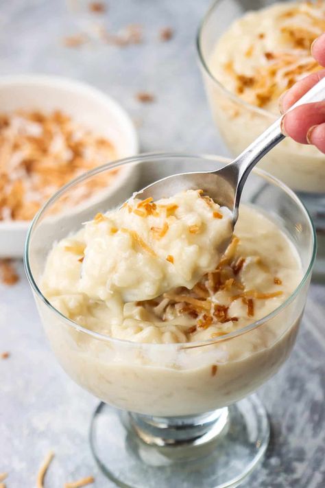 Coconut Rice Pudding Arborio Rice Pudding, Old Fashioned Rice Pudding, Homemade Vanilla Pudding, Coconut Rice Pudding, Rice Pudding Recipes, Creamy Rice Pudding, Rice Pudding Recipe, Pudding Flavors, Tapioca Pudding