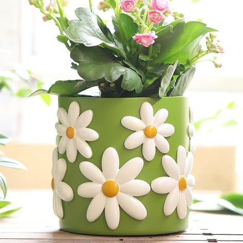 Amazon.com : GUGUGO Cute Daisy Flower Pot, Decorative Plant Pots with Drainage Holes, Funny Unique Planters for Indoor Plants, Colorful Succulent Gardening Pot for Boho Modern Home Décor (Blue, 5 Inch) : Patio, Lawn & Garden Boho Modern Home, Decorative Plant Pots, Planters For Indoor Plants, Fun Planters, Unique Planters, Botanical Display, Resin Planters, Plant Pot Decoration, Animal Planters