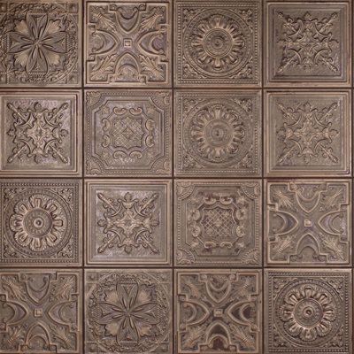 Black Square Tile, Antique Tin Ceiling Tile, Stone Wall Design, Fireplace Facade, Patterned Wall, Decorative Wall Tiles, Tin Ceiling Tiles, Merola Tile, Square Tile