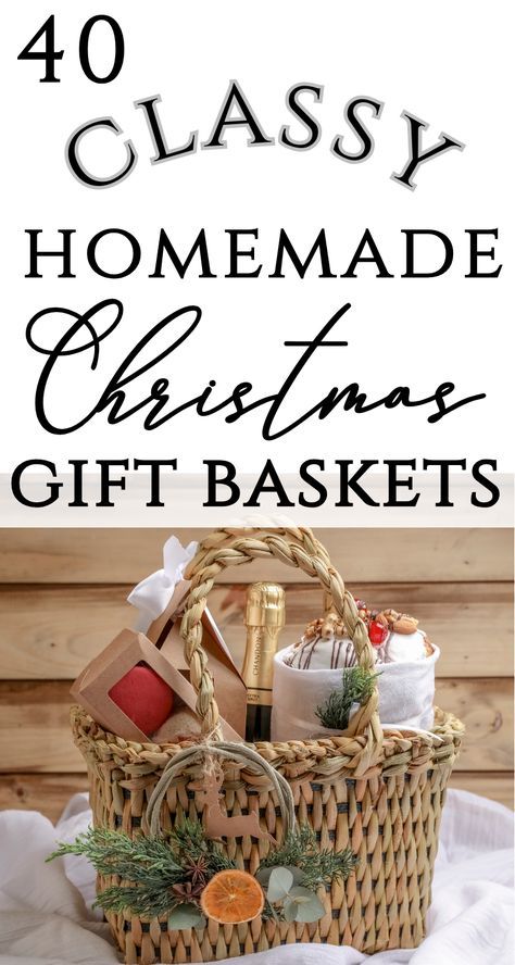 Here are 40 creative Christmas basket ideas! DIY gift baskets are economical, easy to customize, and creative! You can make a homemade Christmas gift basket for friends, neighbor, or just a special family member or friend! Unique gift basket ideas are frugal and beautiful and thoughtful homemade Christmas gifts! Christmas Gift Basket For Coworkers, Diy Christmas Hamper Ideas, Adult Christmas Basket Ideas, Christmas Gifts Homemade For Family, Friend Christmas Basket Ideas, Diy Holiday Gifts For Family, Christmas Basket For Neighbors, Gift Baskets For Neighbors, Holiday Gift Basket Ideas For Coworkers