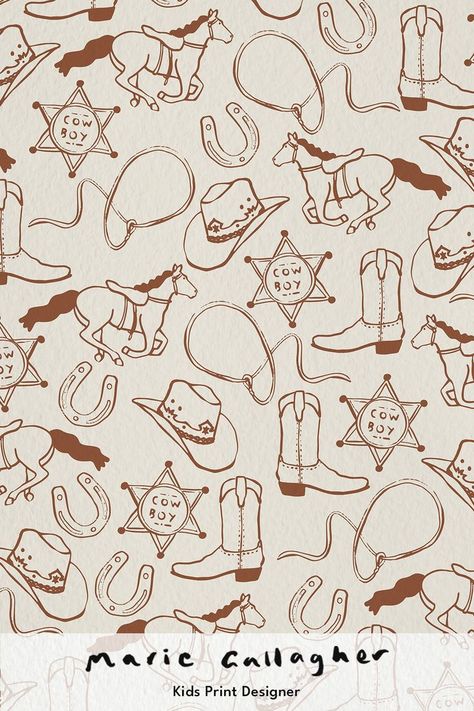 Horse Shoe Prints, Cute Cowboy Aesthetic, Western Pattern Design, Lasso Illustration, Cowboy Graphic Design, Cowboy Hat Wallpaper, Cowboy Moodboard, Cowboy Boot Illustration, Cowboy Boot Pattern