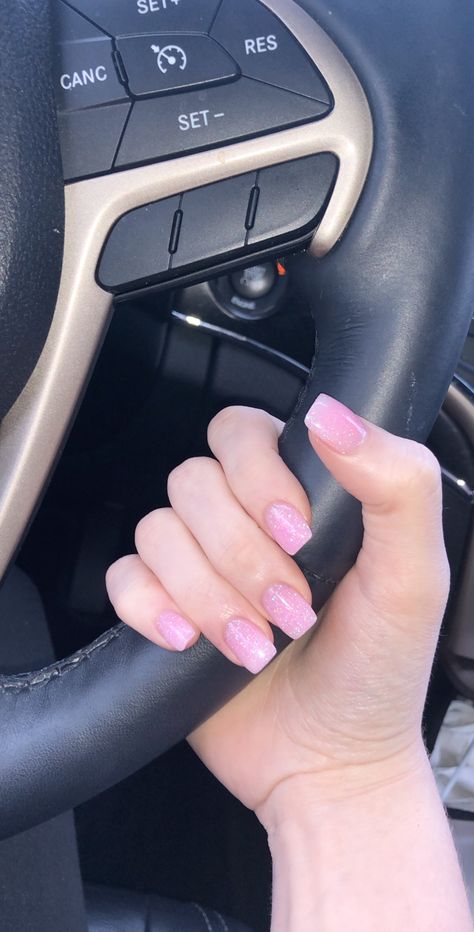 Pink short nails #pink #pinknails #acrylicnails Pink Gliterry Nails Short, Short Nails For Wide Nail Beds, Light Colors For Nails, Super Short Pink Nails, Light Pink Nails Glitter, Pink Sparkle Nails Acrylic, Pretty Pink Nails Short, Pink Nails Short Square, Cute Pink Short Nails